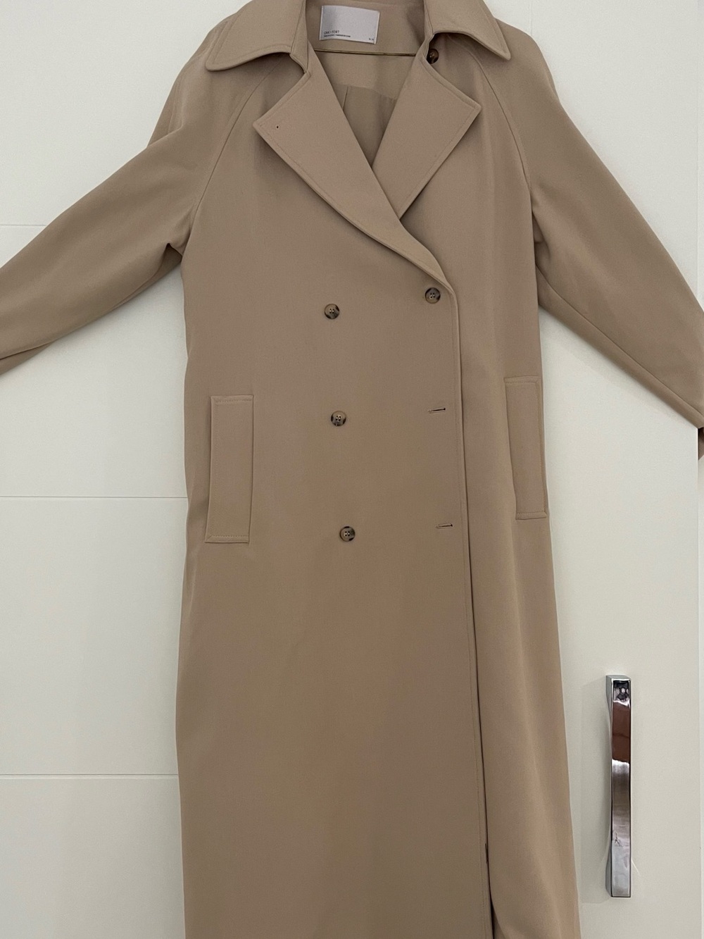 OAK + FORT Longline Double-Breasted Trench Coat — Taupe